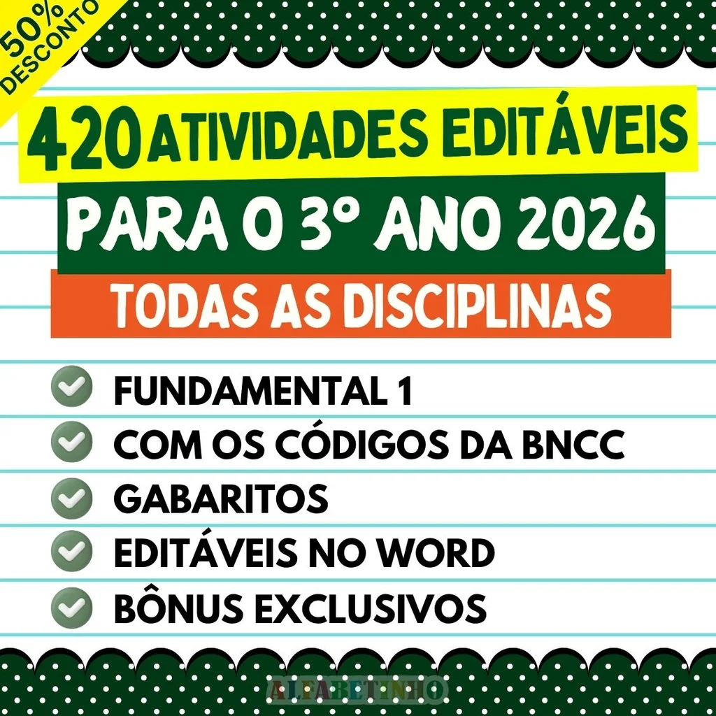 Atividades 3º Ano Ensino Fundamental, 420 Atividades Editáveis, Alinhado à BNCC 2026