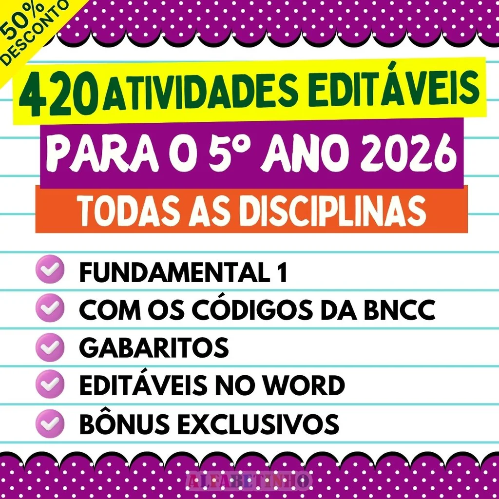 Atividades 5º Ano, Editáveis, 420 Páginas, BNCC 2026, Plano de Aula Pronto